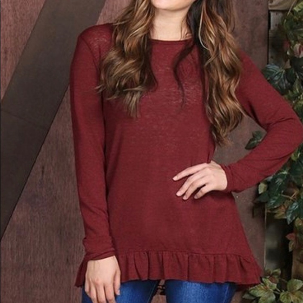 🎉Host Pick 🎉 Ruffle Blouse with Lace Back - Picture 2 of 3